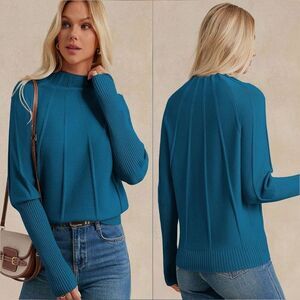 🩵⏭️NWT Blue Ribbed Knit Batwing Long Sleeve Sweater Medium